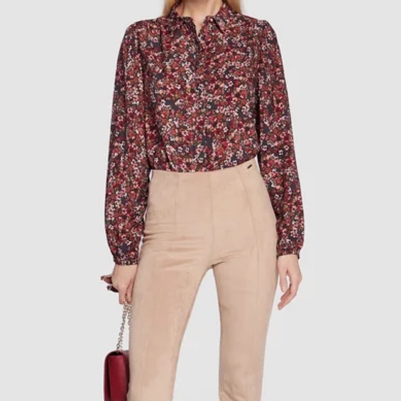 Fransa Frisa Blouse Size M Floral Print Bordeaux - Picture 5 of 14